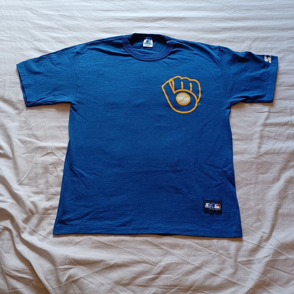 1980s Starter MLB Baseball Milwaukee Brewers Robin Yount Blue T-Shirt Adult L